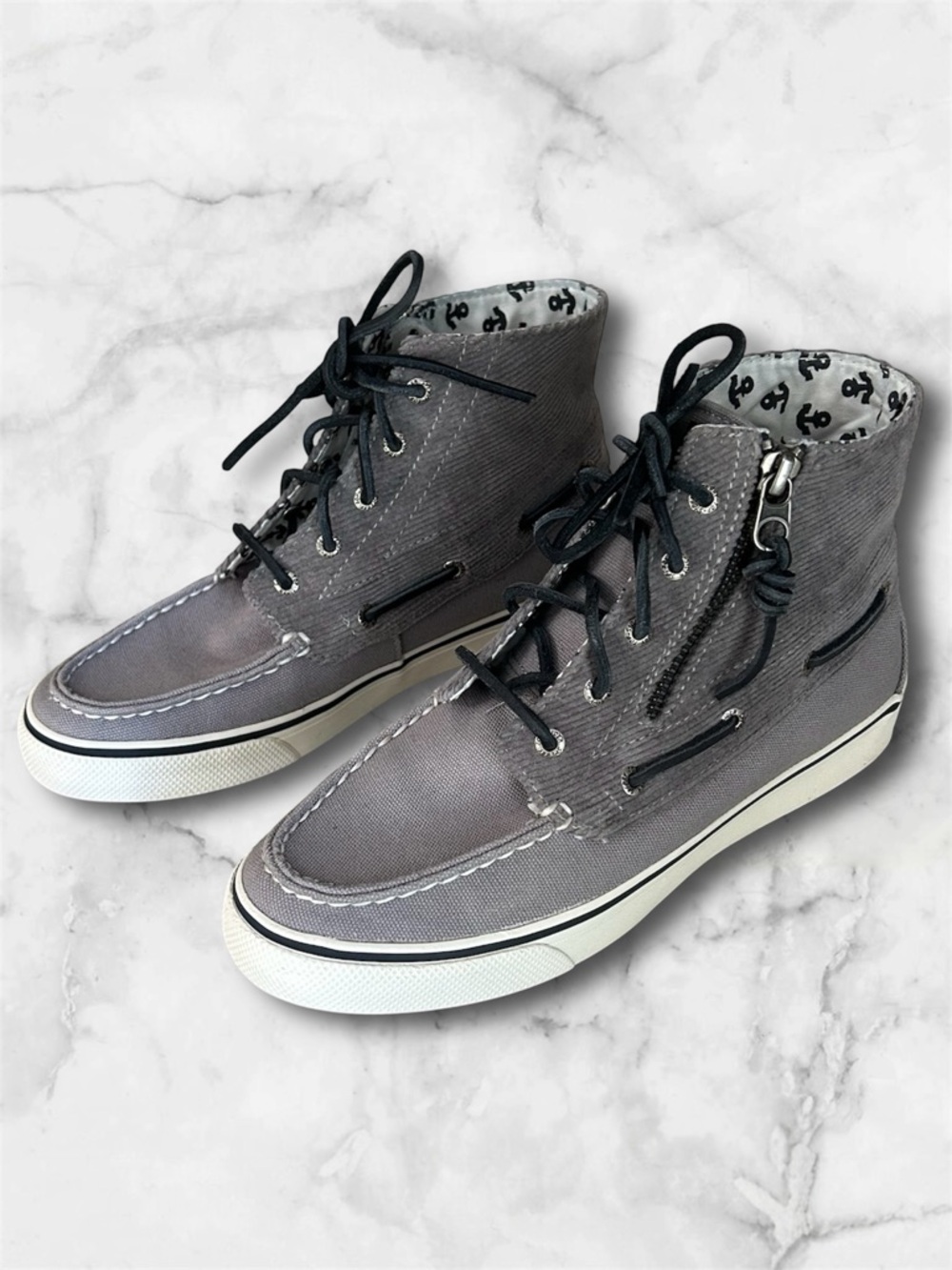 Sperry Gray Topsider High Top Corduroy Boat Shoes Sneakers Ankle Boots Size 7